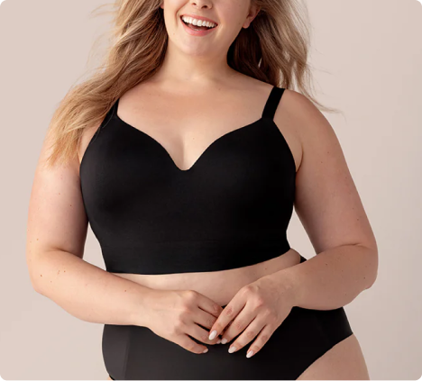 Model wearing a wire-free contouring bra