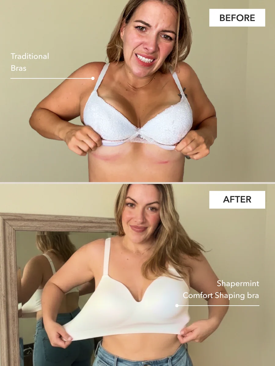 Before and After comparison wearing Shapermint wireless bra
