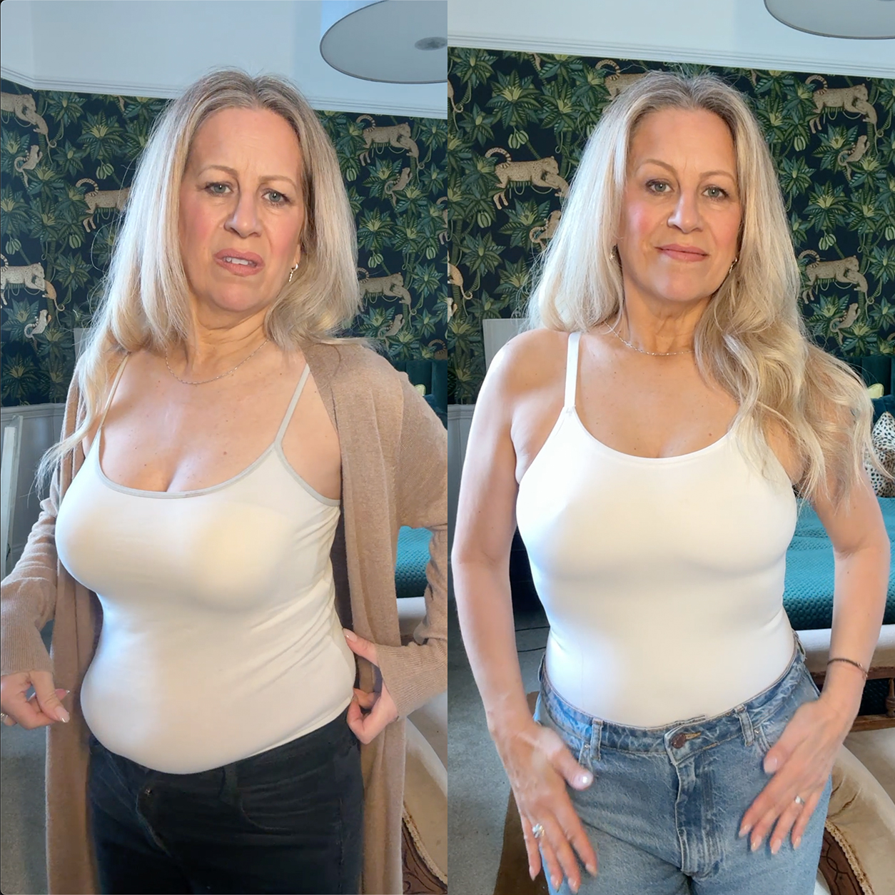 5 Reasons Why This is the #1 Trending Cami for a Flatter Tummy and All-Day Comfort. No Squeezing, No Rolling! before and after comparison