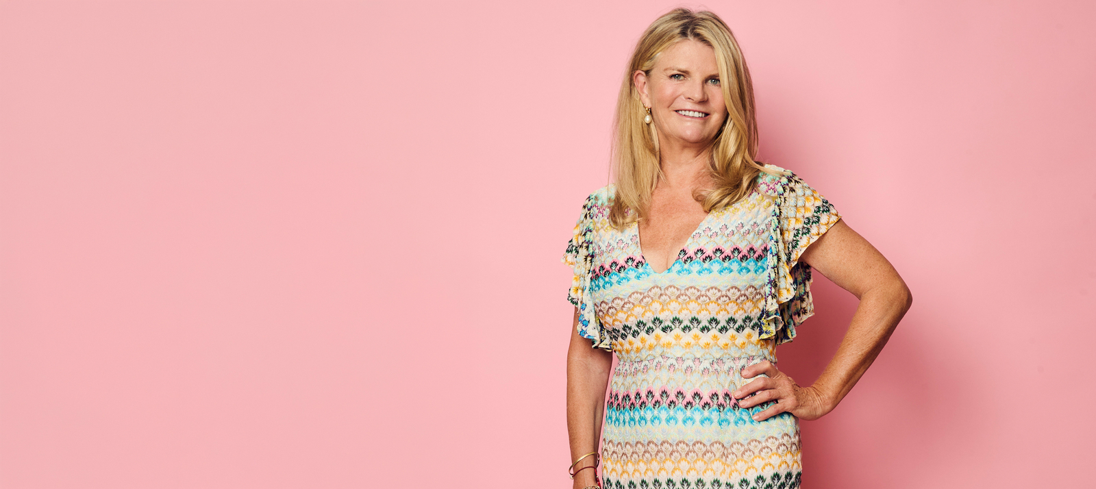 Susannah Constantine wearing a patterned dress