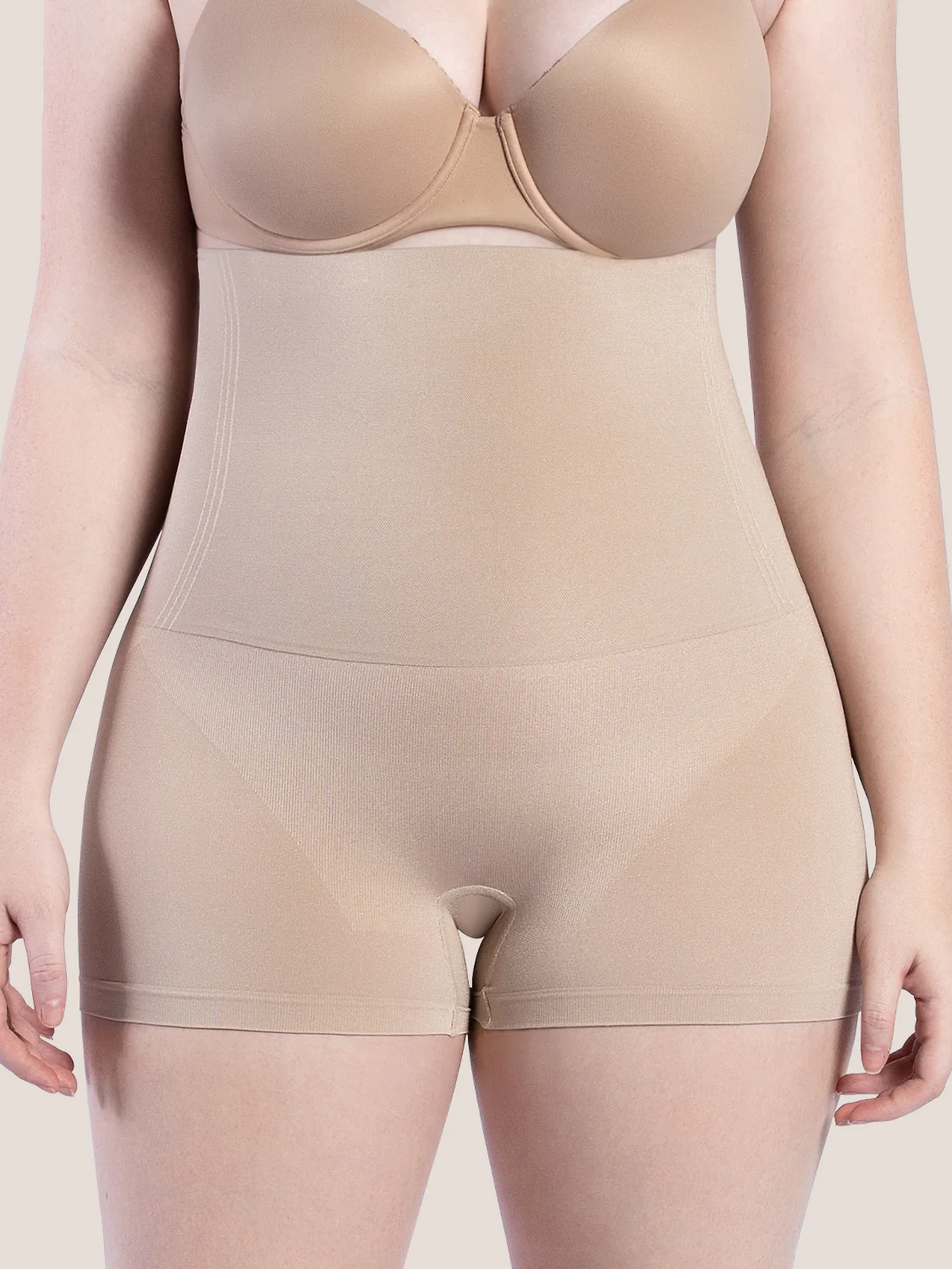 Curveez Signature Control High Waist Boyshort nude front