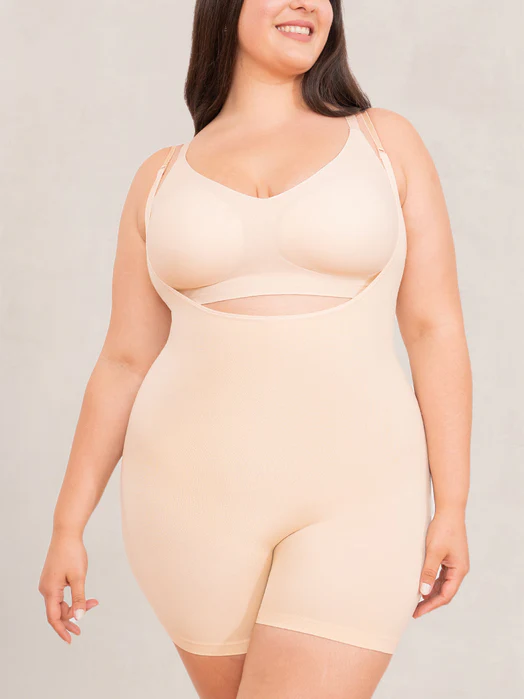 Shapermint Essentials Open Bust Bodysuit Shaper Short beige