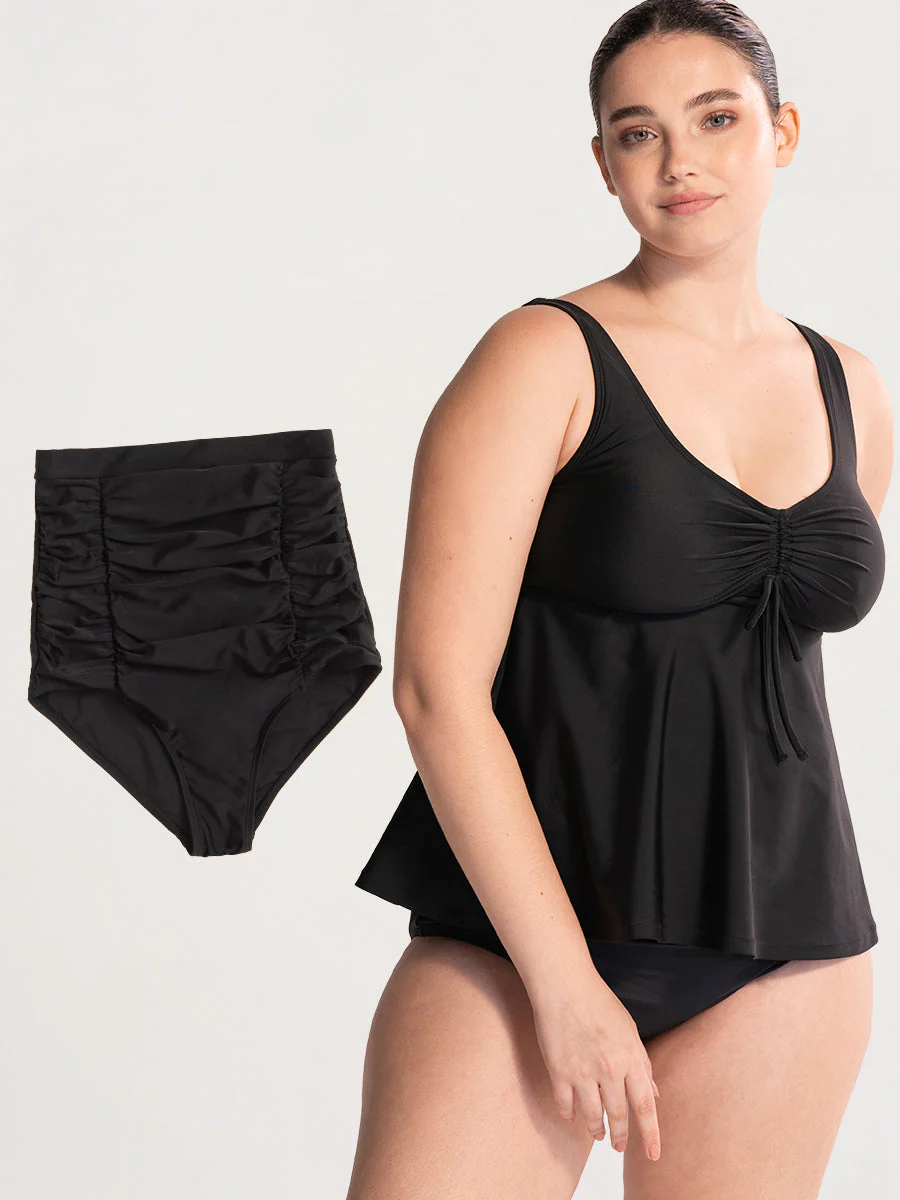 Bundle 1 Bikini Bottom + 1 Tie-Front Tankini black
