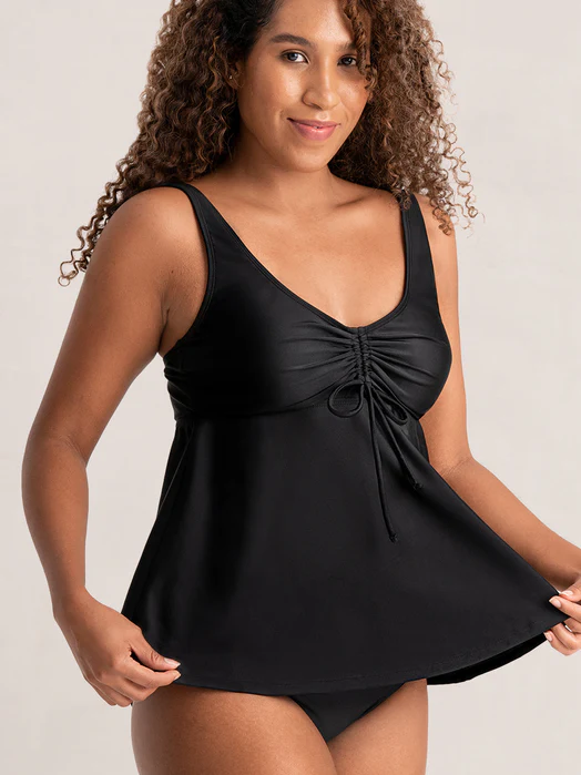 Black Wireless Tie-Front Tankini