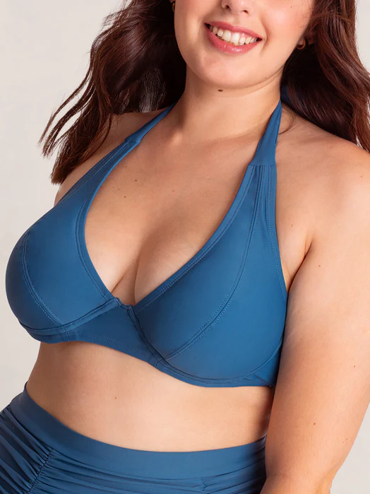 Full Coverage Halter Bikini Top Blue