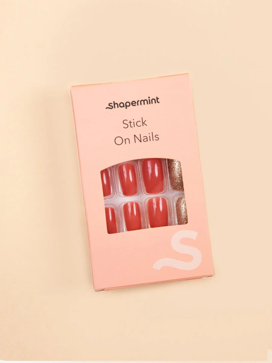 Dark Pink and Sparkle Stick-On Nails