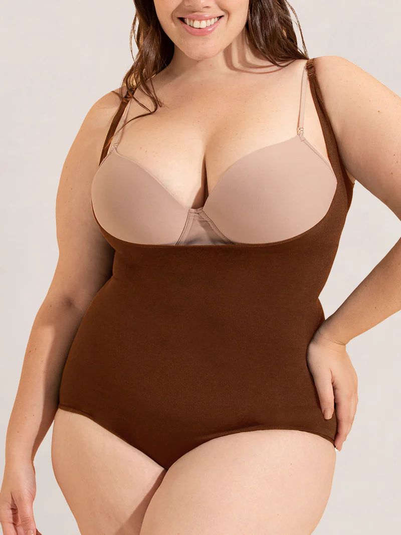 Plus size Open Bust Bodysuit Chocolate