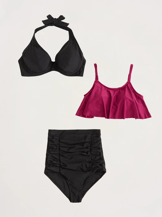 Pack Halter Bikini Top + 1 Ruffled Bikini Top + 1 Bikini Bottom