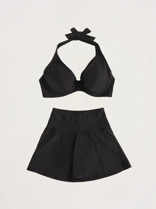 Bundle Halter Bikini Top + Swim Skirt black
