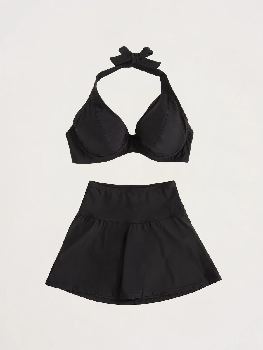 Bundle Halter Bikini Top + Swim Skirt black