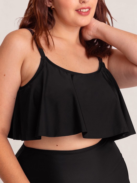 Pack 1 Ruffled Bikini Top + 1 Swim Skirt black