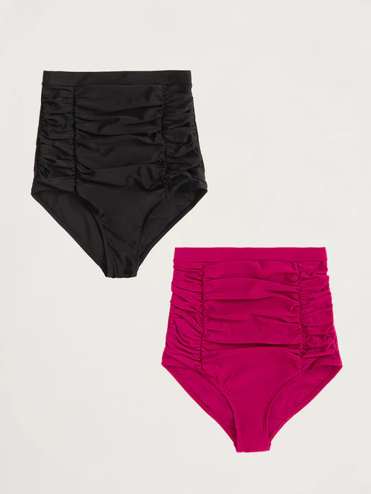 2-Pack High-Waisted Control Bikini Bottom Black and Dark Pink