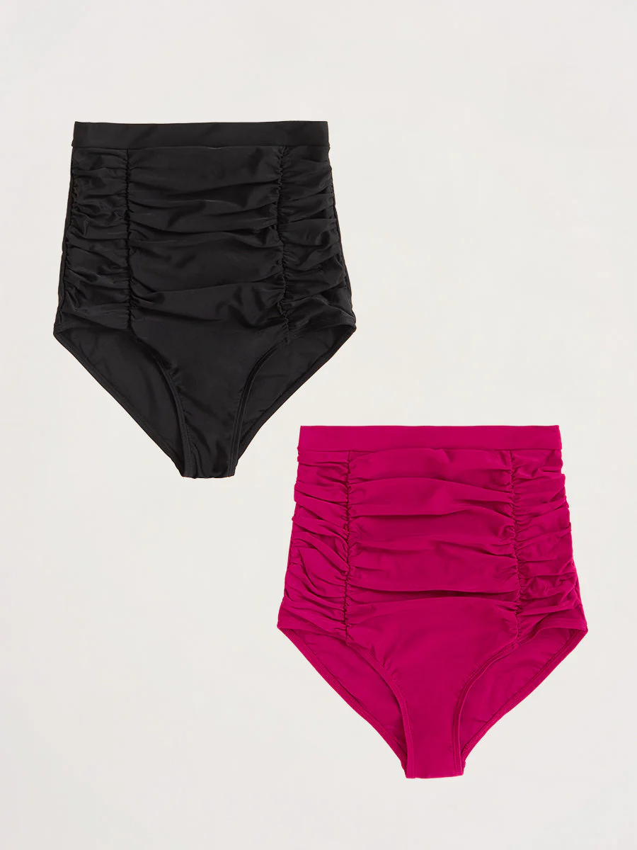 2-Pack High-Waisted Control Bikini Bottom Black and Dark Pink