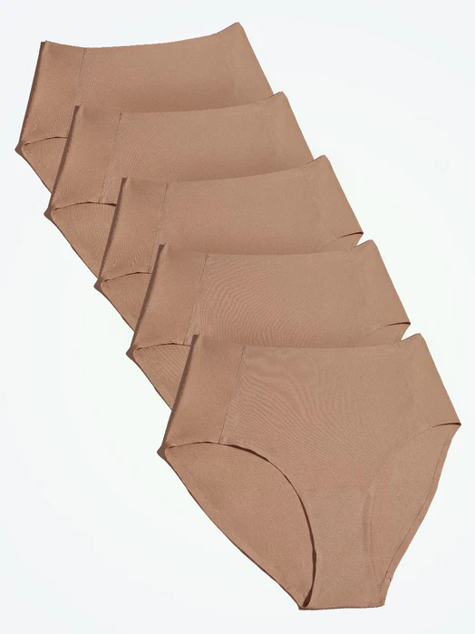 5-Pack latte Truekind Seamless Stretch Mid-Waist Brief